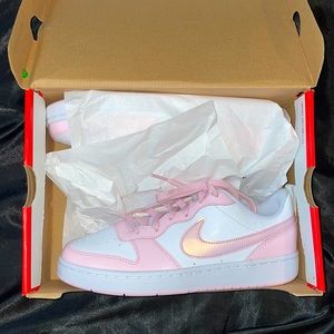 White and Baby Pink Court Borough Low 2 (GS) Nike Shoes. New With Box